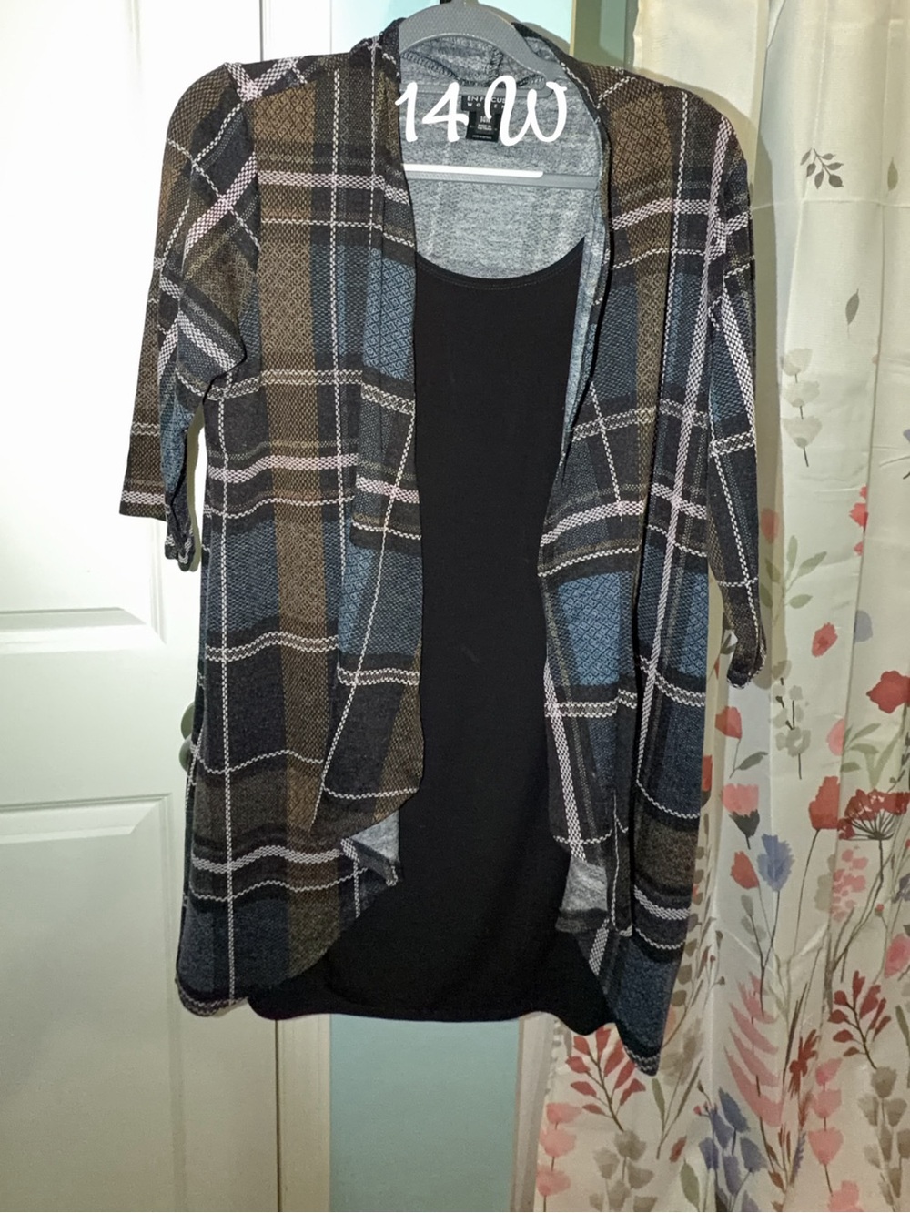 Enfocus Studio Plaid Open-Front Blazer in Black, Brown & Blue